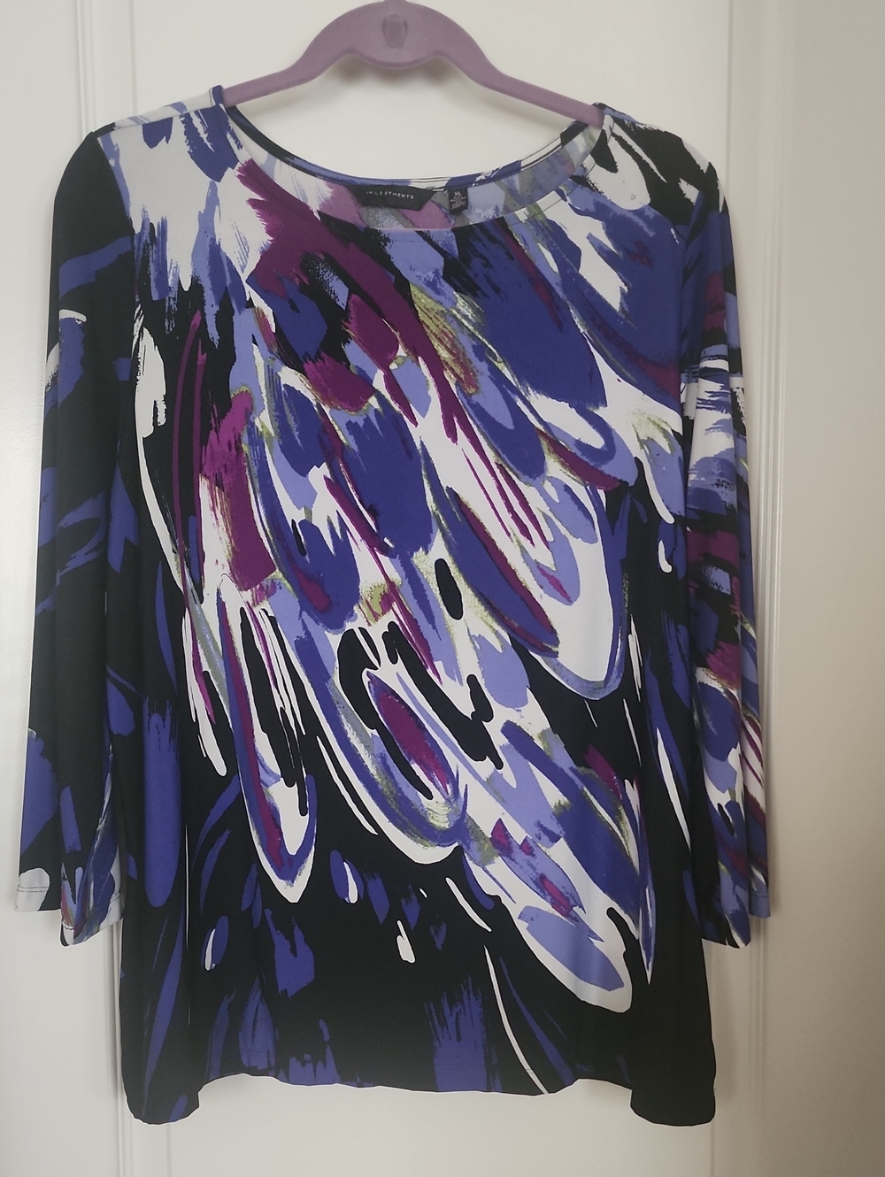 Investments Purple, Black & White Abstract Scoop Neck Top Size XL